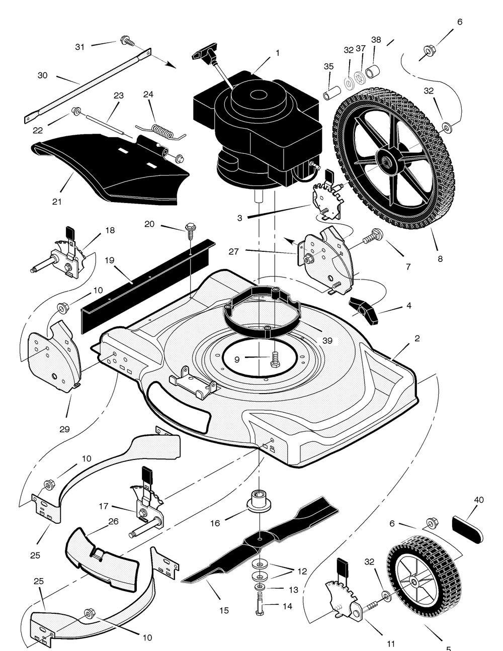 Mower Housing Assembly Diagram and Parts List for 225130X48A 2004 Briggs and Stratton Lawn Mower